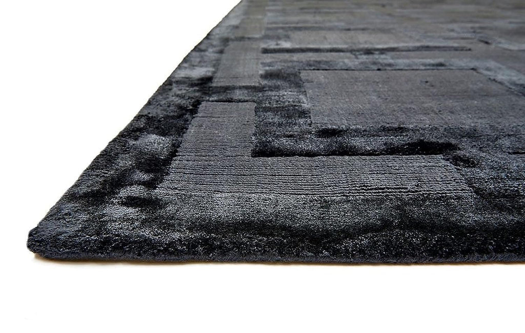 Charcoal Geometric Grid Silk Viscose Rug