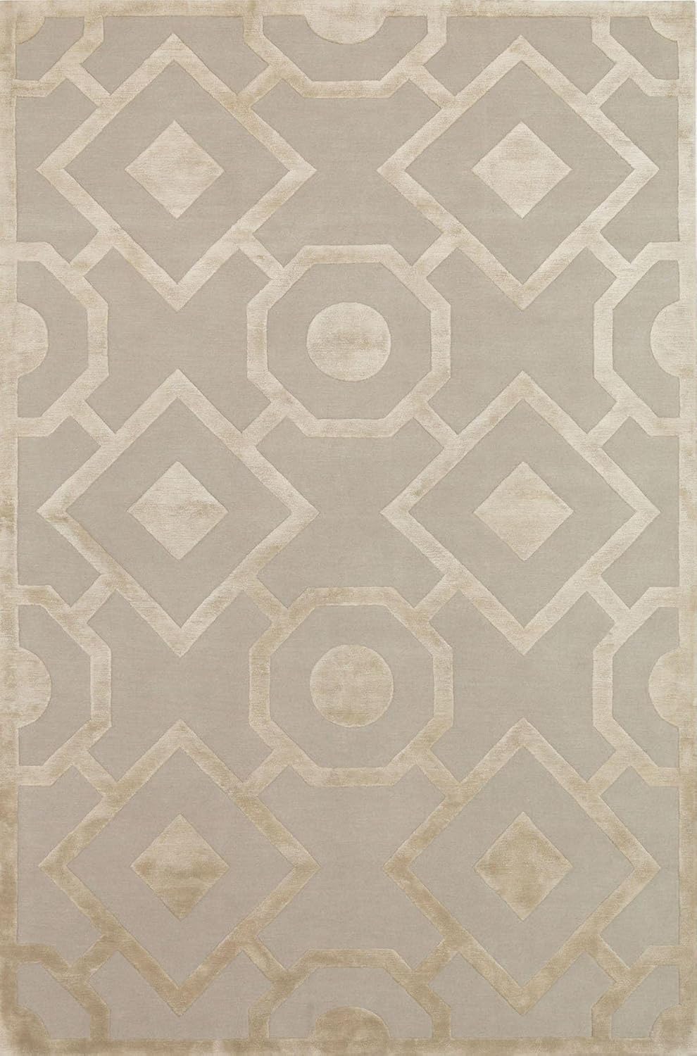 Beige Geometric Wool & Viscose Luxury Carpet