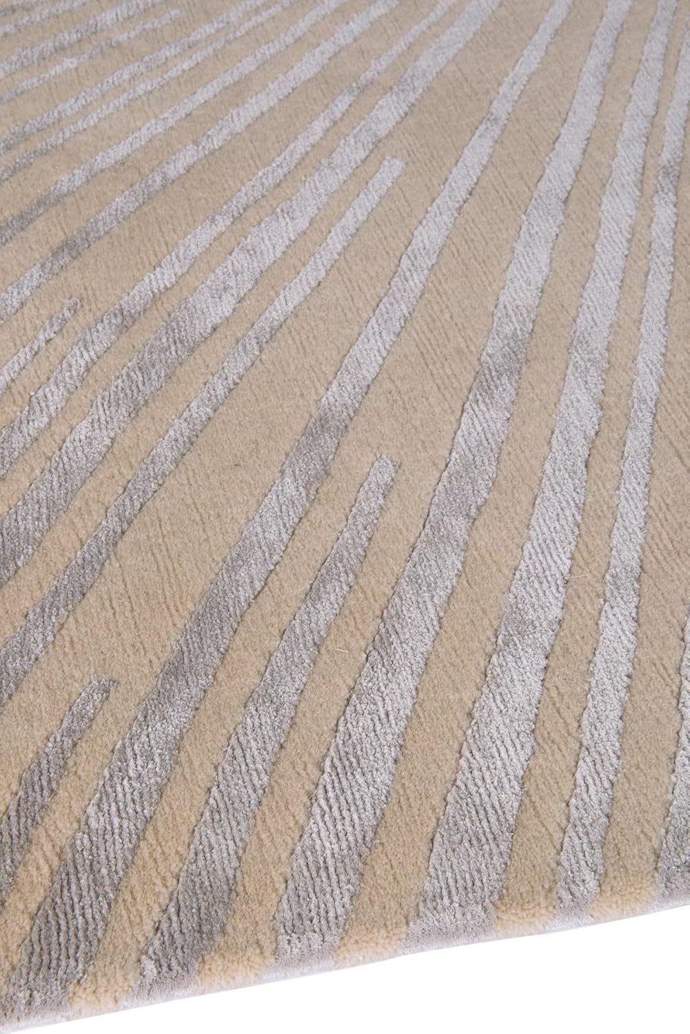 Beige Radial Line Wool & Viscose Carpet