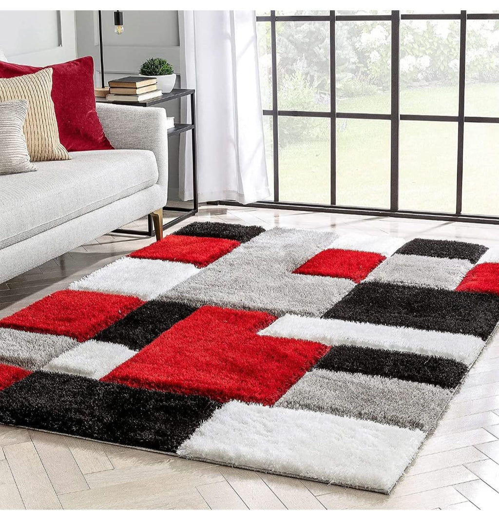 Square Pattern Red Carpet & Rug