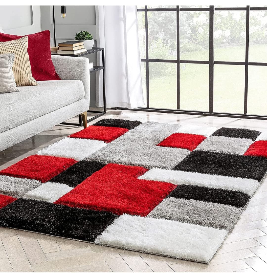 Square Pattern Red Carpet & Rug