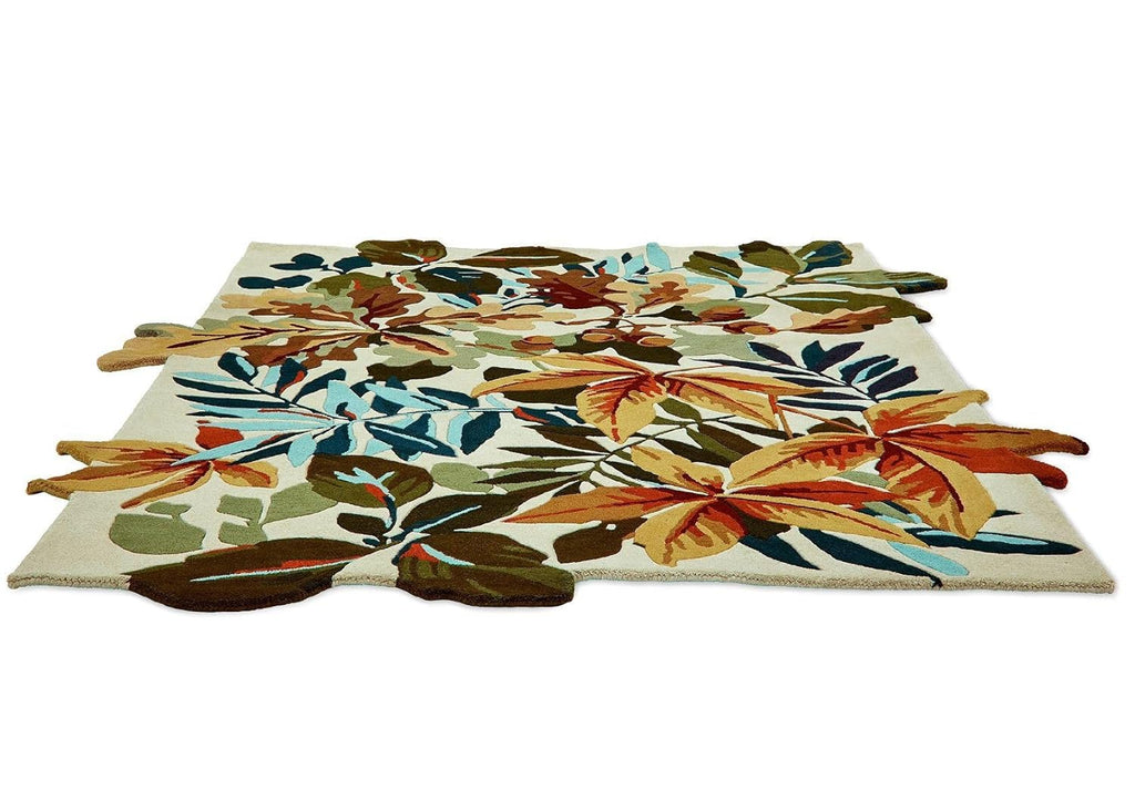 Beige Leaf Motif Decorative Irregular Rug
