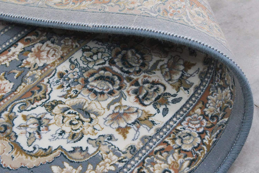 Unique Irani Grid Pattern Carpet with Central Medallion Accent