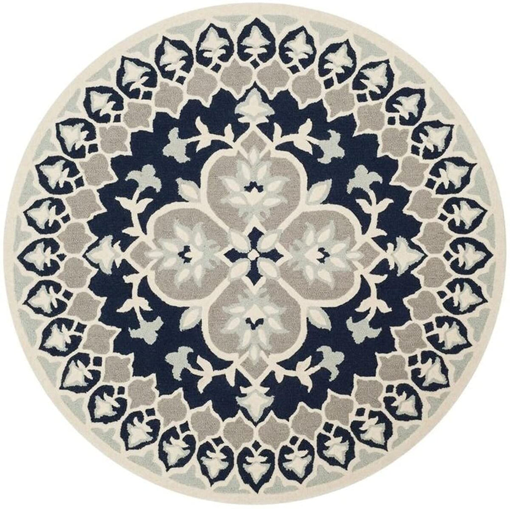 Blue Traditional Medallion Round Carpet