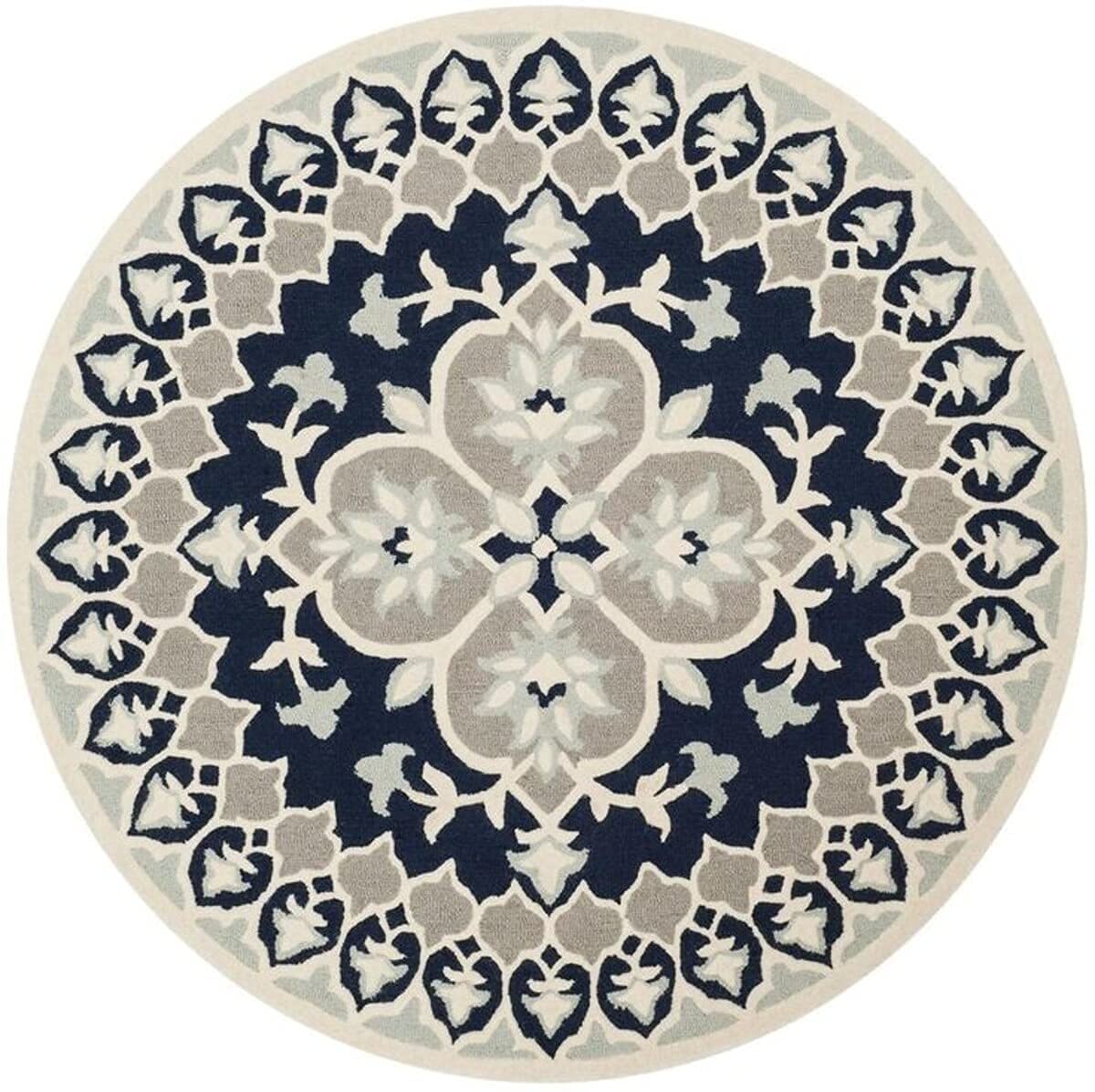 Blue Traditional Medallion Round Carpet