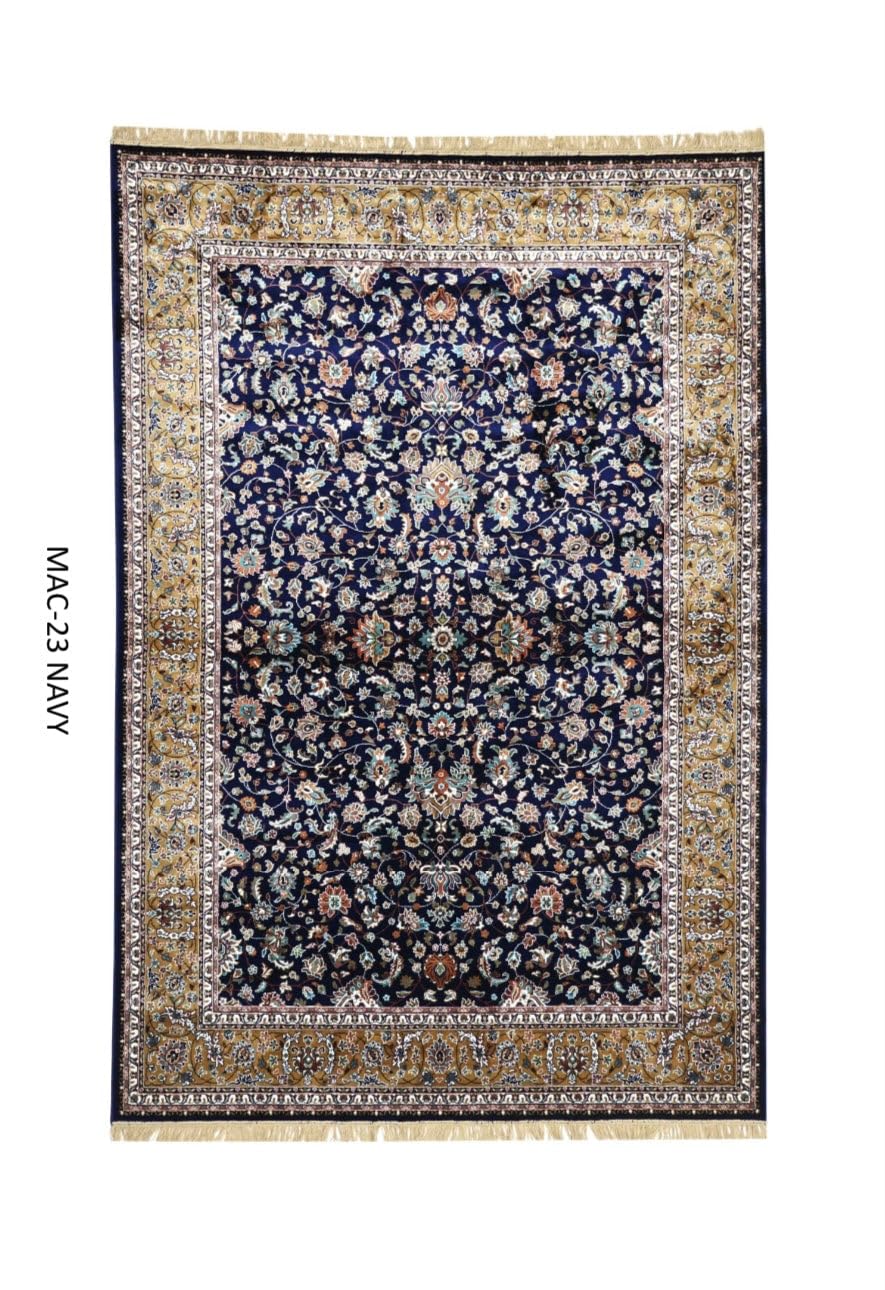 All Over Floral Carpet in Deep Navy with Gold Ornamental Border