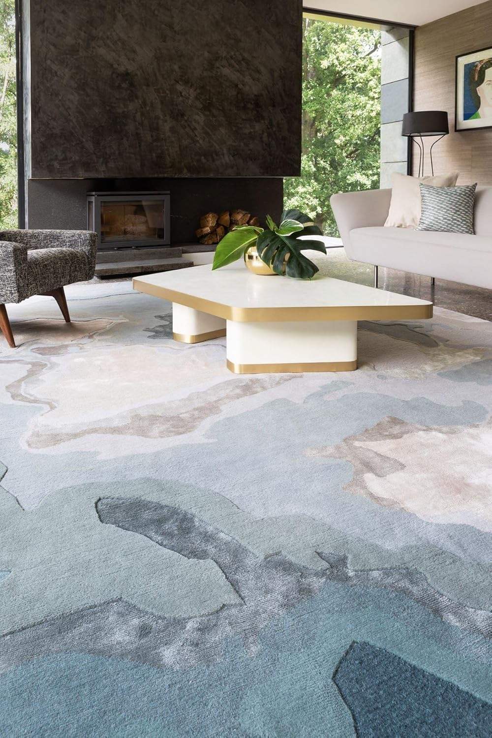 Ocean Blue Fluid Wool & Viscose Carpet