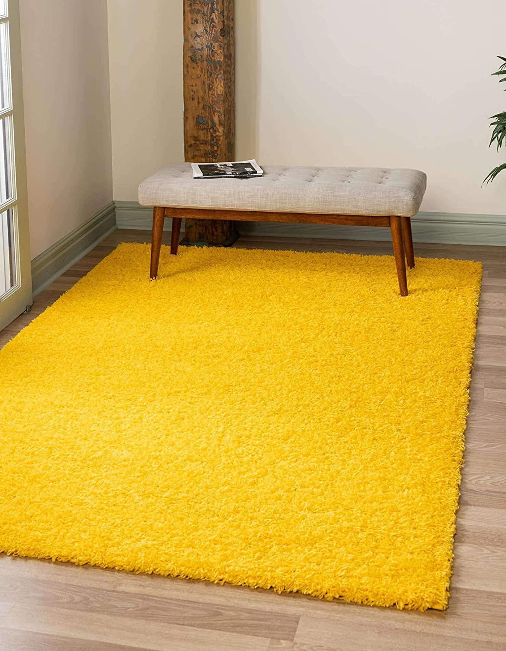 Bright Yellow Soft Shaggy Carpet