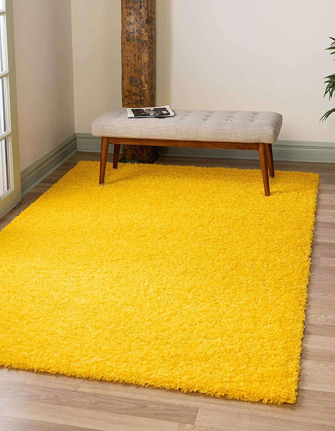 Bright Yellow Soft Shaggy Carpet