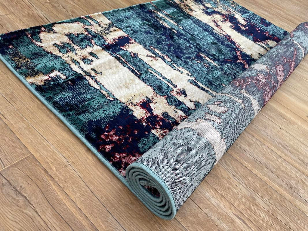 Abstract Forest Teal Accent Rug
