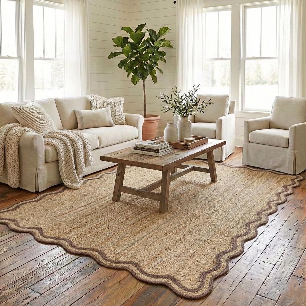 Wavy Border Jute Rug