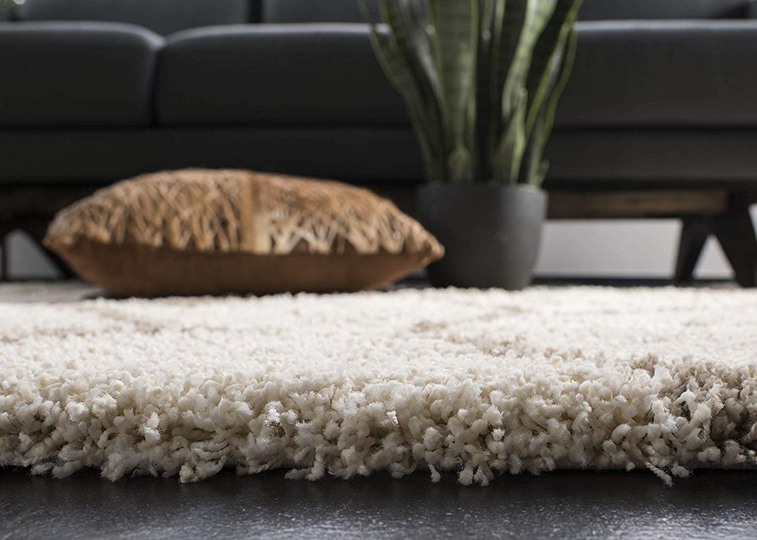 Luxury Cream Lattice Plush Carpet & Rug