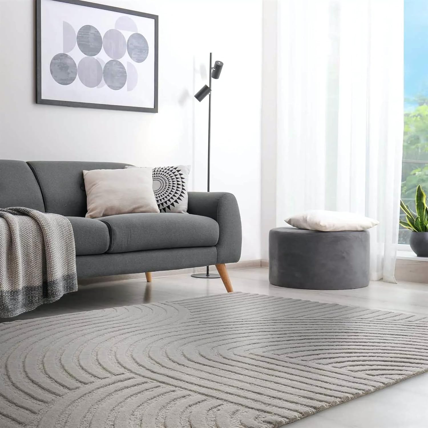 Minimalist Grey Textured Geometric Rug