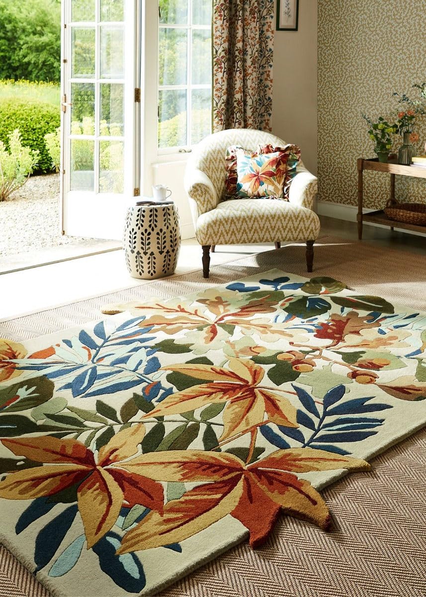Beige Leaf Motif Decorative Irregular Rug