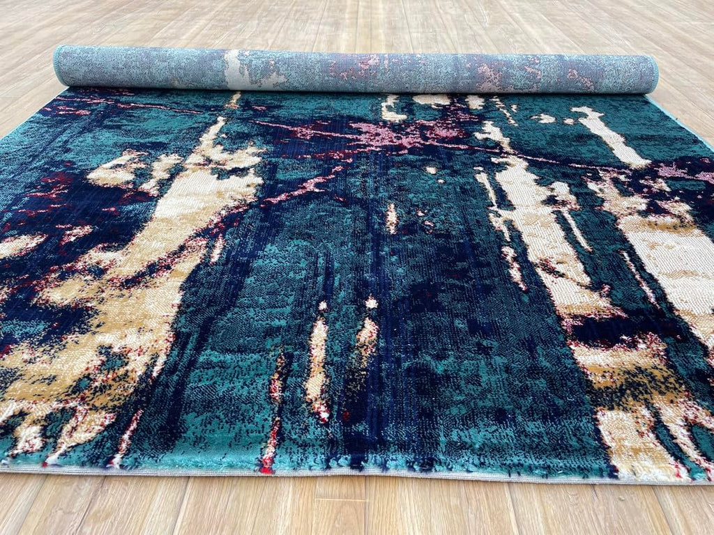 Abstract Forest Teal Accent Rug