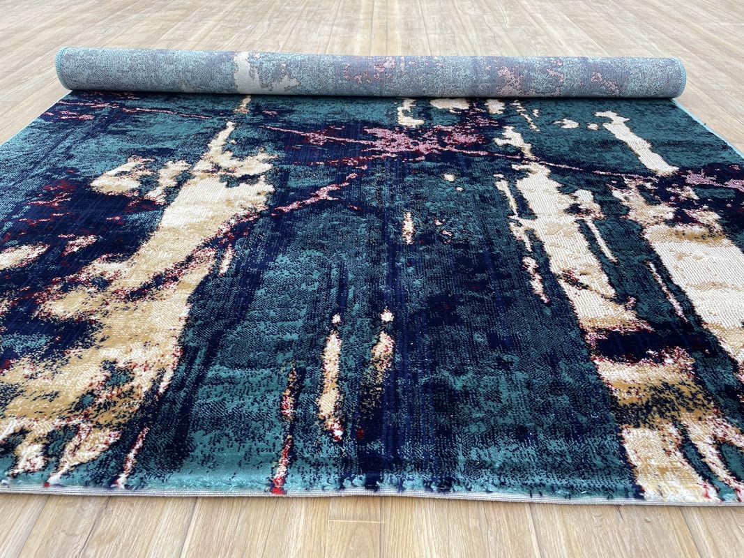 Abstract Forest Teal Accent Rug