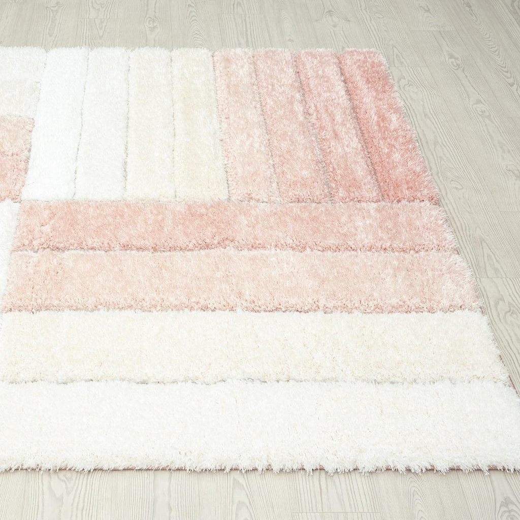 Blush Pink Geometric Block Area Rug