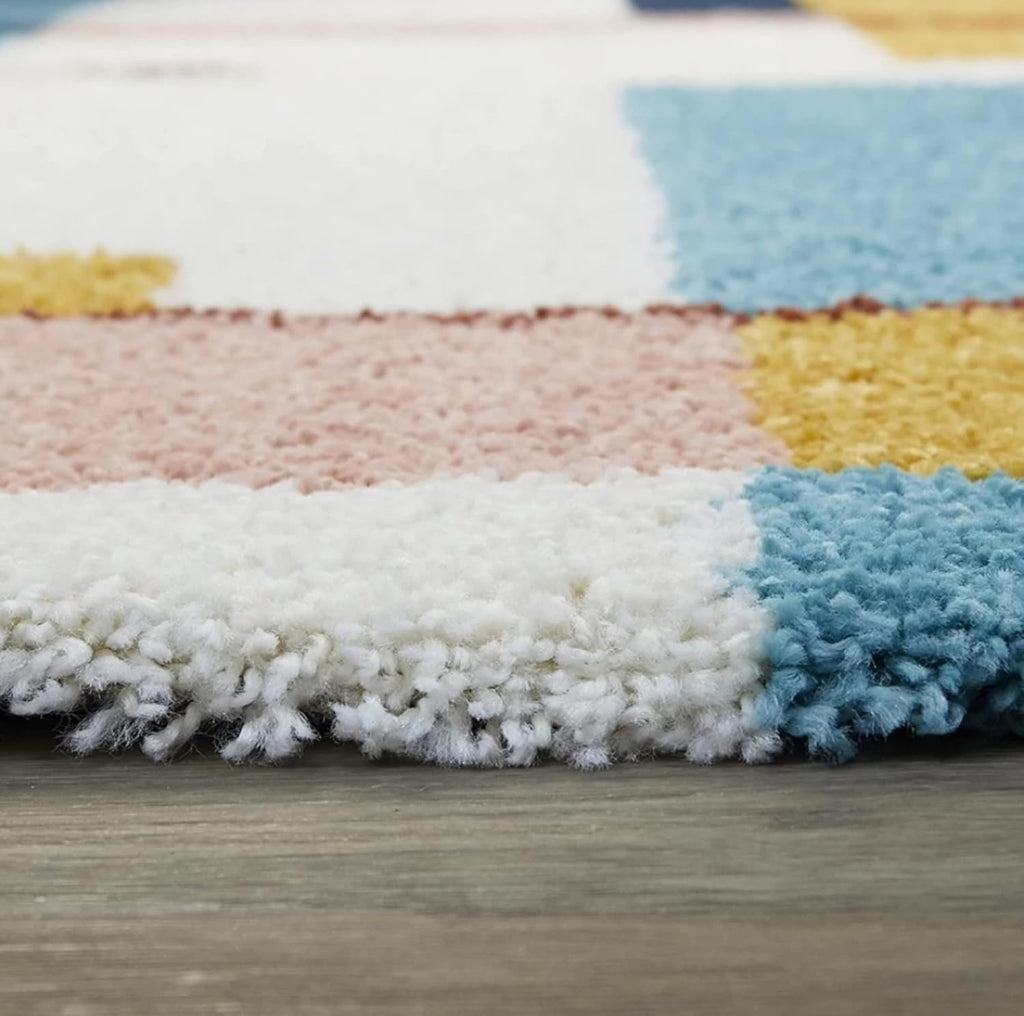 Designer White Geometric Plush Carpet