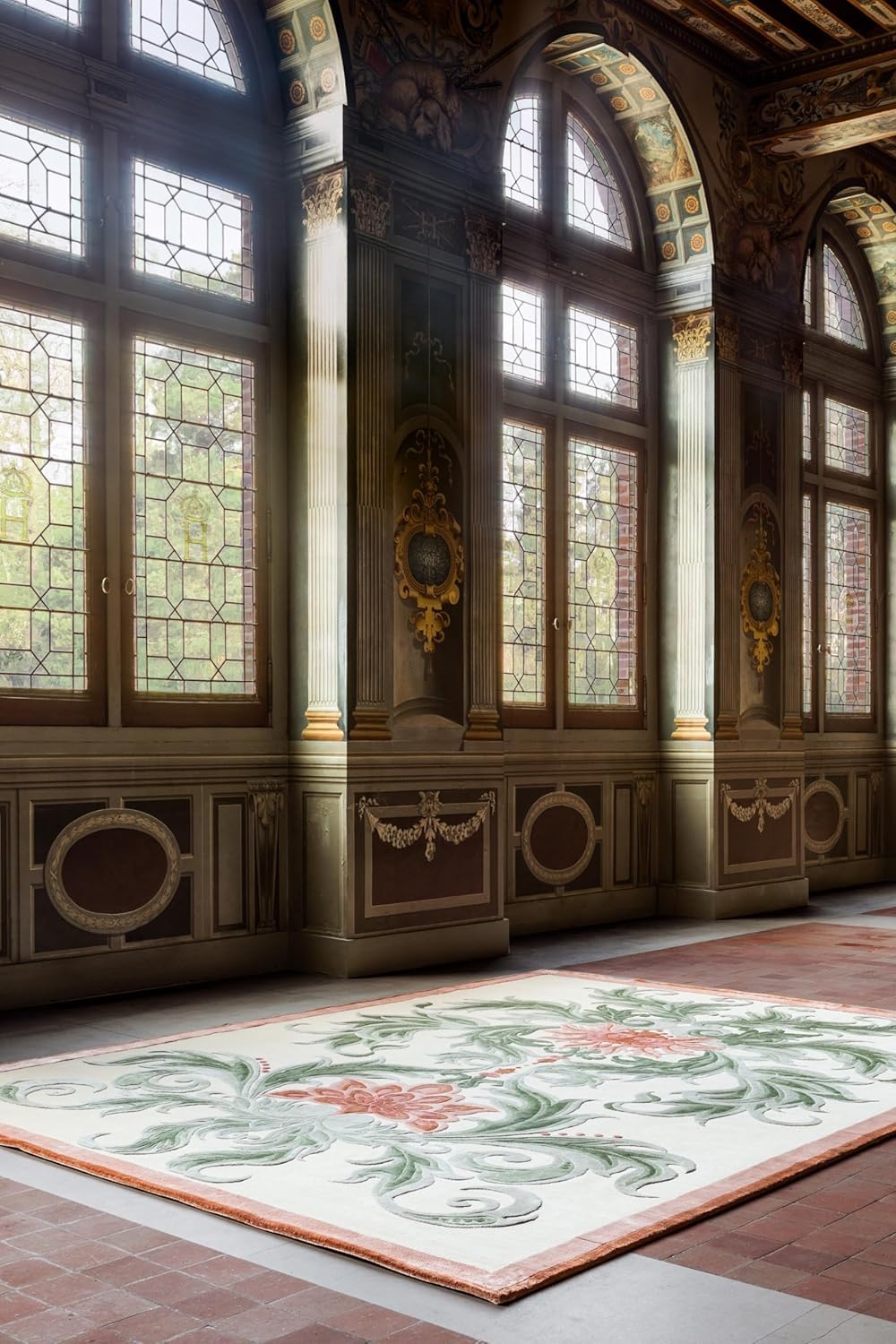 Premium Beige Floral Wool & Viscose Carpet