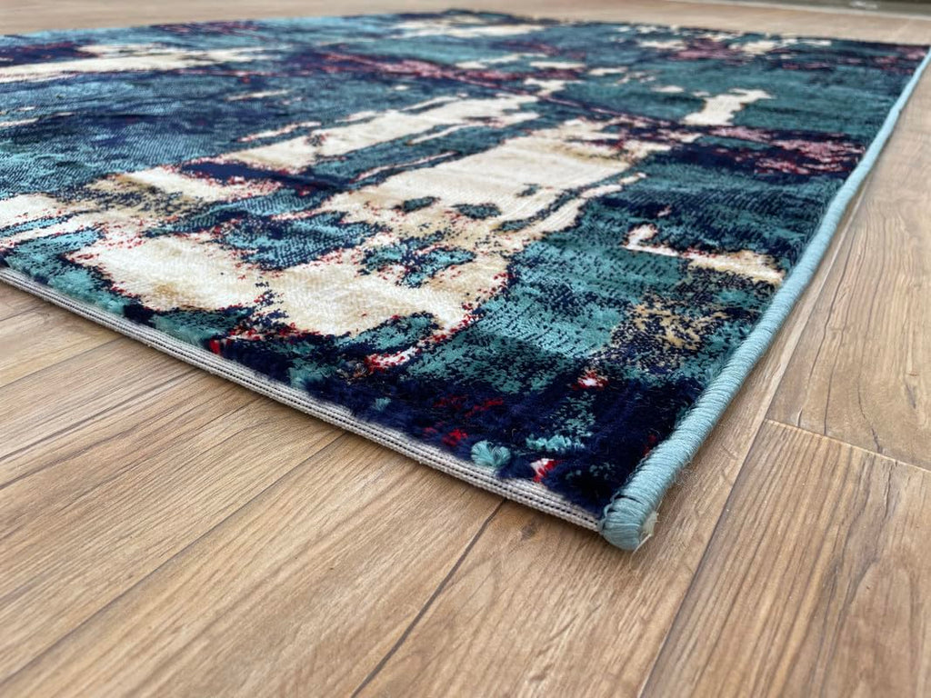 Abstract Forest Teal Accent Rug