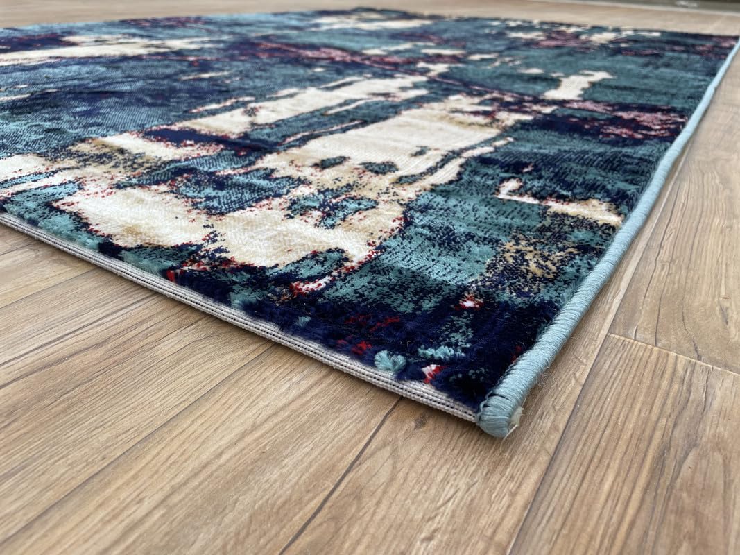 Abstract Forest Teal Accent Rug