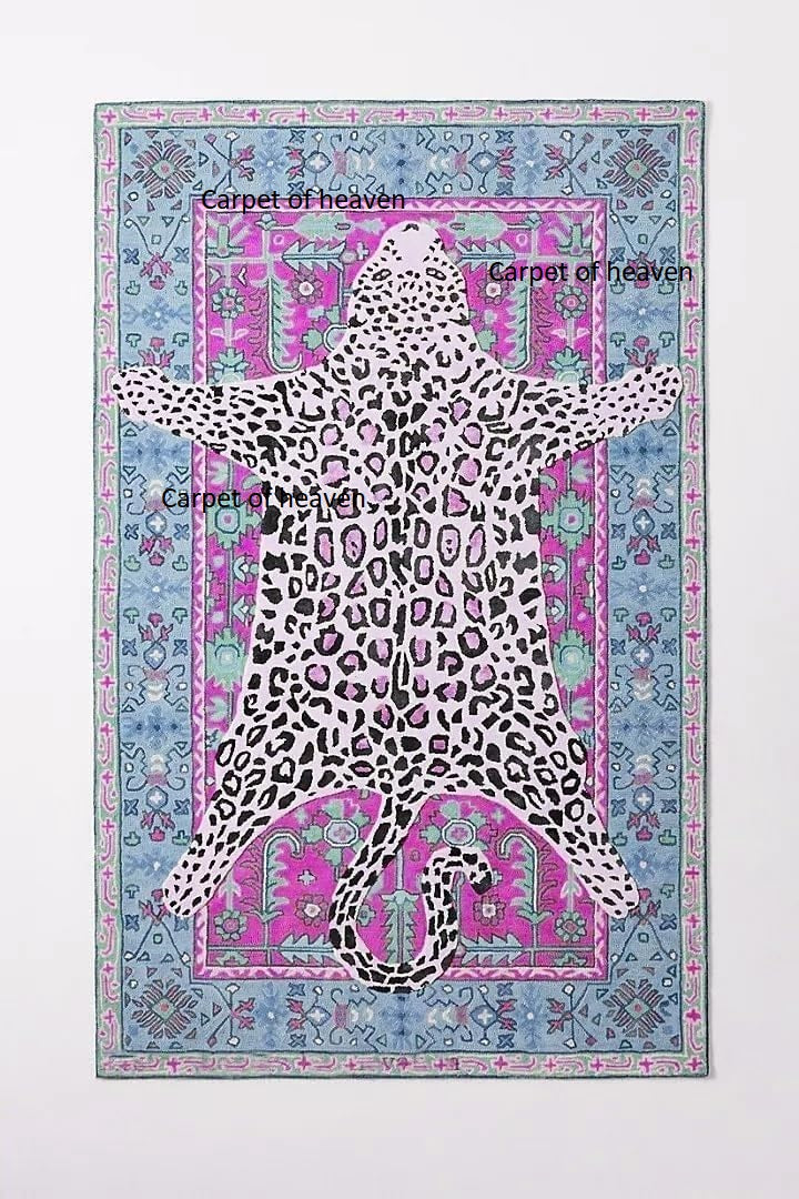 Hand-Tufted Bengal Tiger Animal Print Wool Area Rug - Featuring Symmetrical Palm Leaves Design, Ideal for Living Room, Bedroom, Kitchen & Office, Thick & Durable