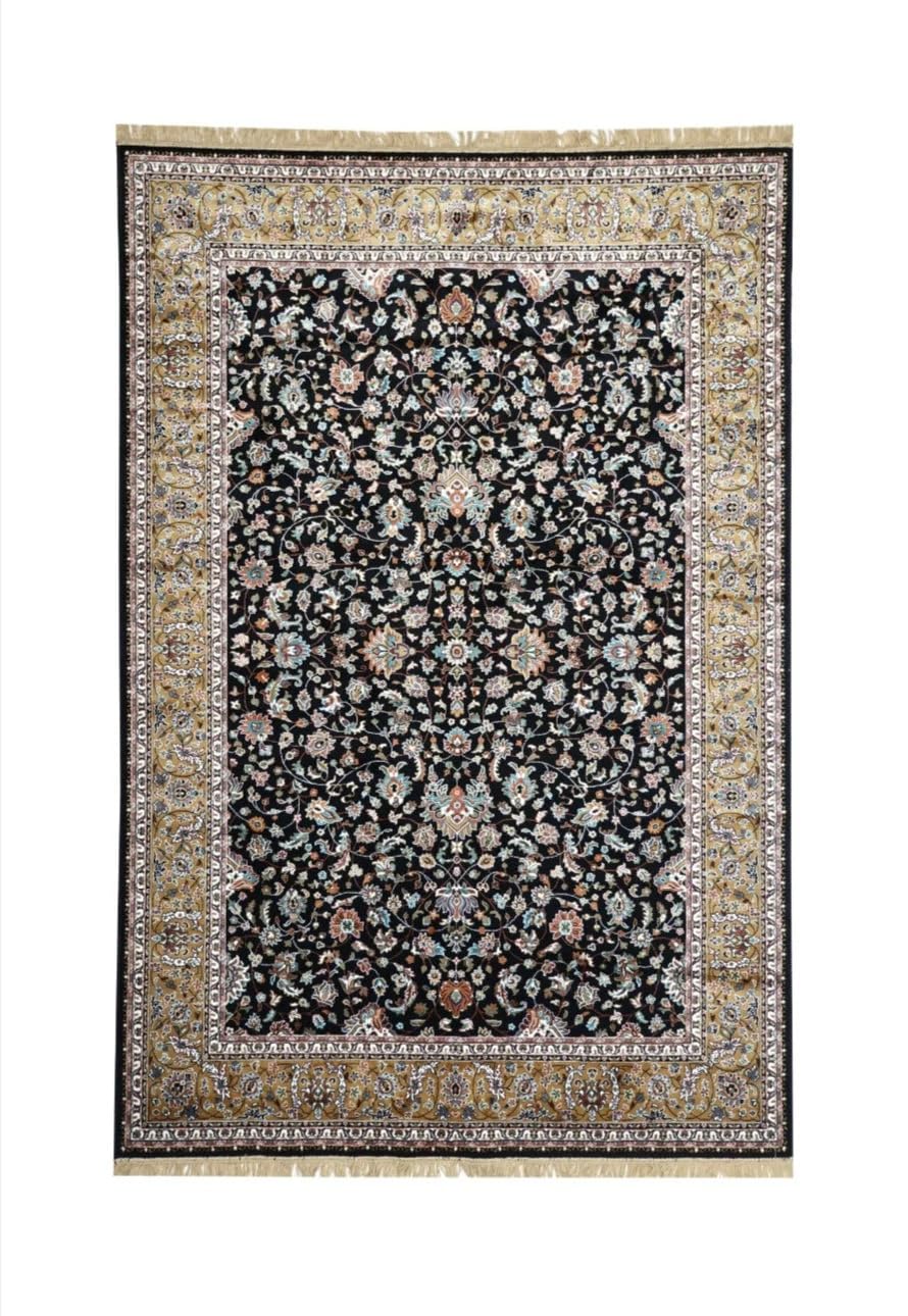 Intricate Floral Pattern with Gold Accents Persian Silk Rug