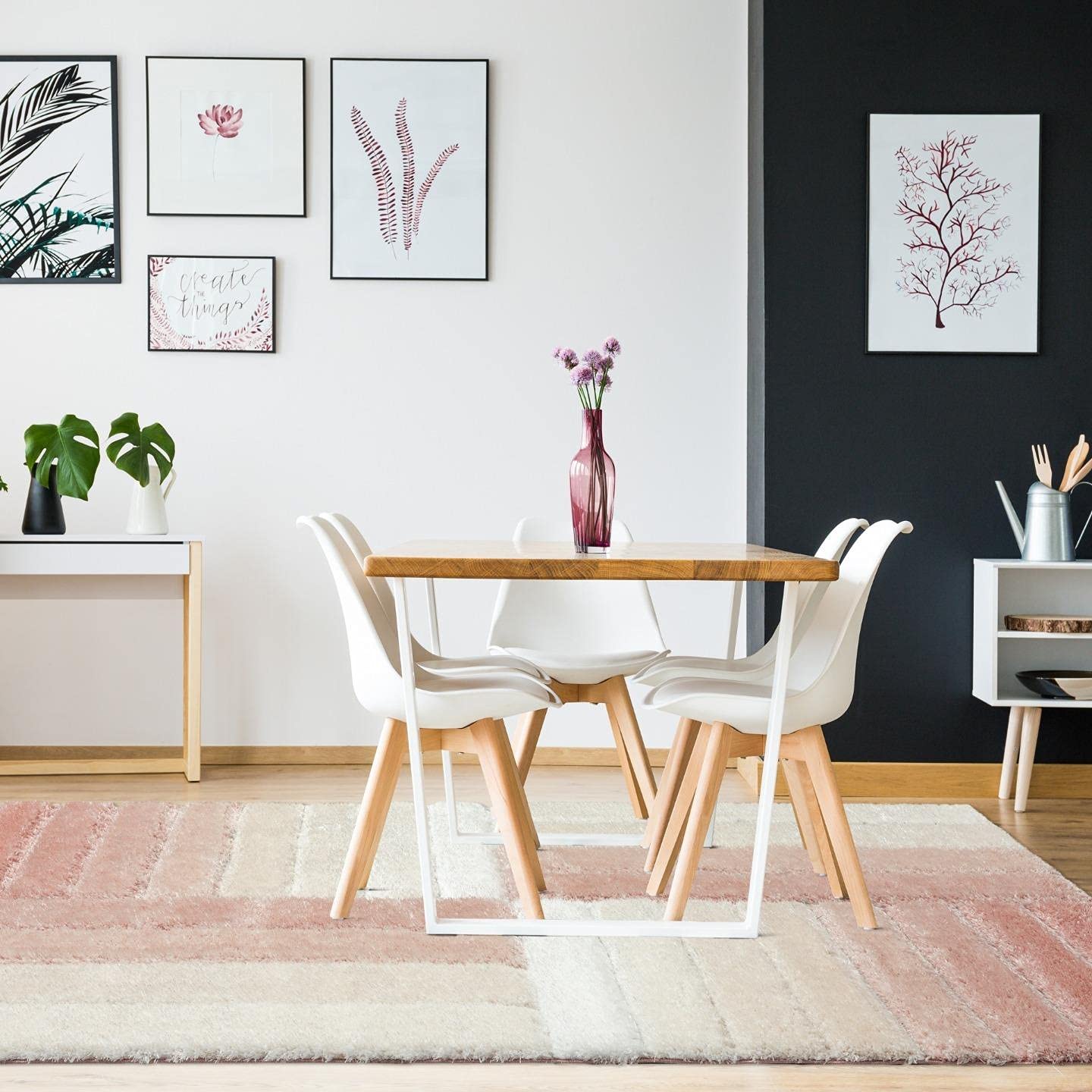 Blush Pink Geometric Block Area Rug