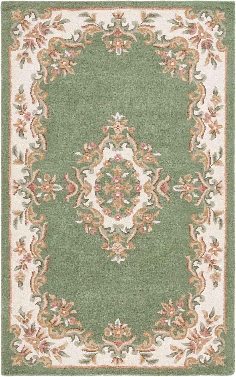 Sage Green Floral Border Carpet & Rug