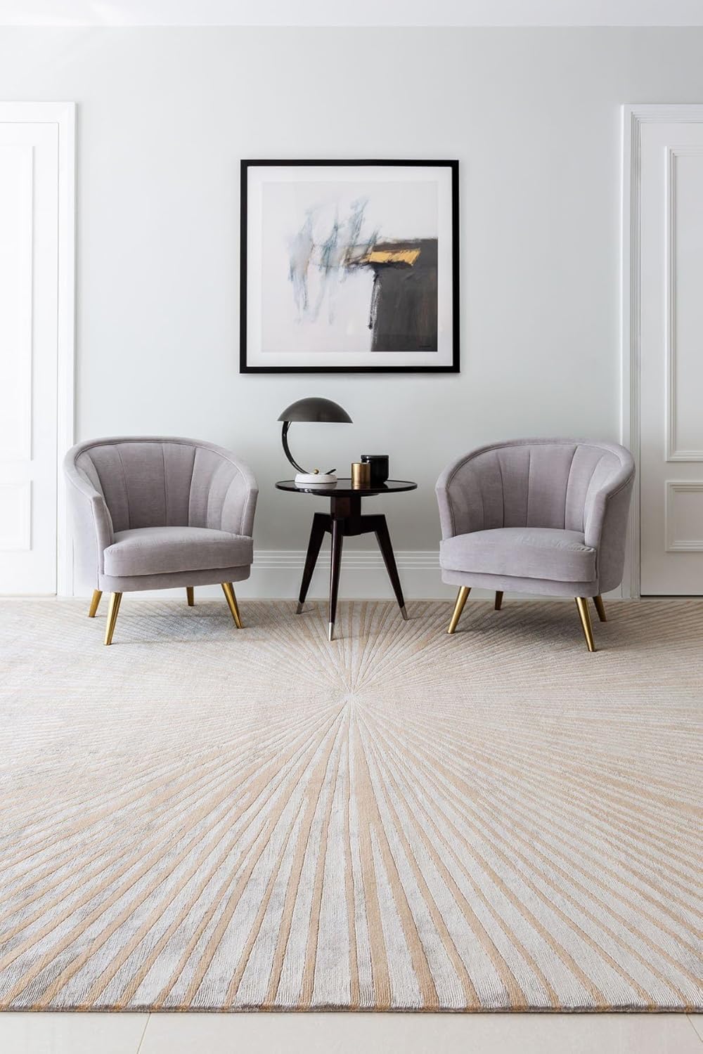 Beige Radial Line Wool & Viscose Carpet