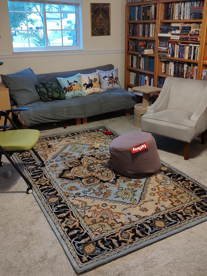 Blue Heriz Persian Border Carpet & Rug