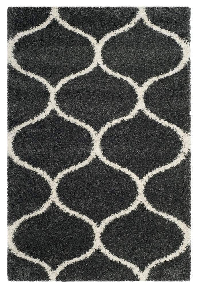 Charcoal Geometric Trellis Shaggy Carpet & Rug