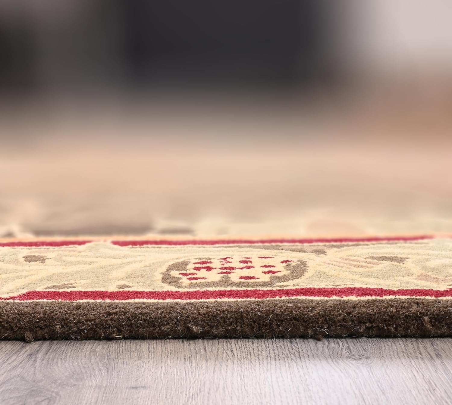 Brown Classic Floral Vine Border Area Rug