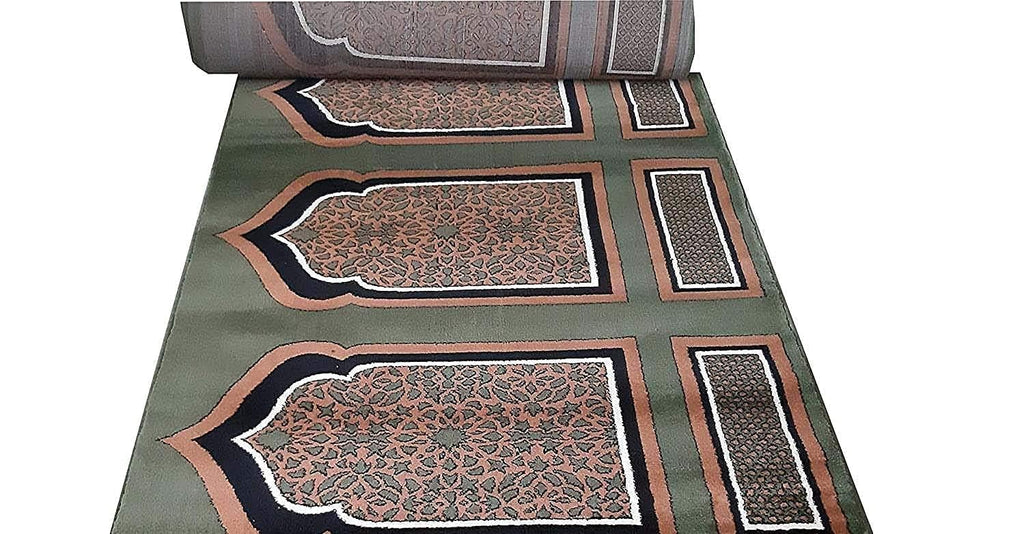 Olive Green Mehrab Design 1 Inch Pile Mosque Carpet Roll