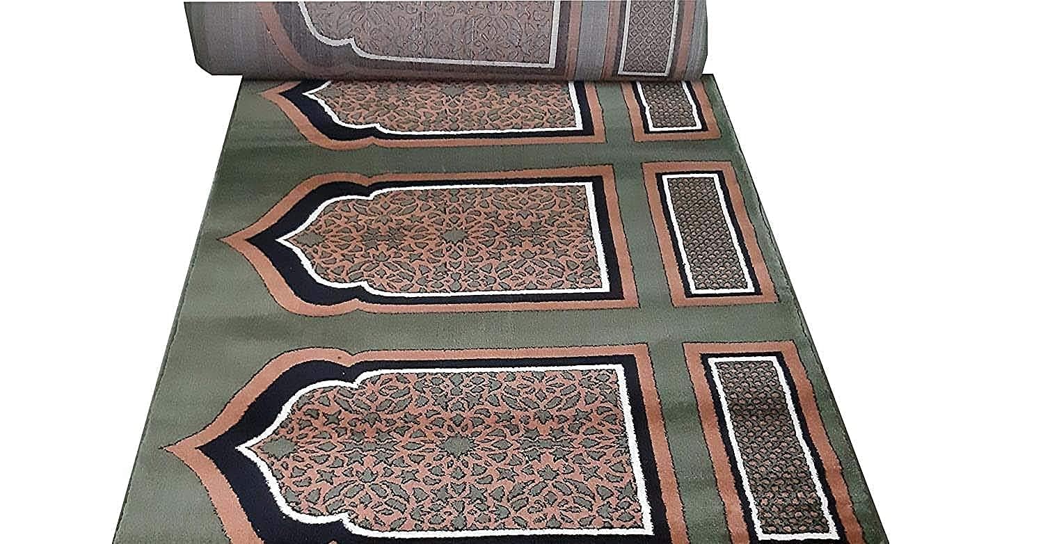 Olive Green Mehrab Design 1 Inch Pile Mosque Carpet Roll