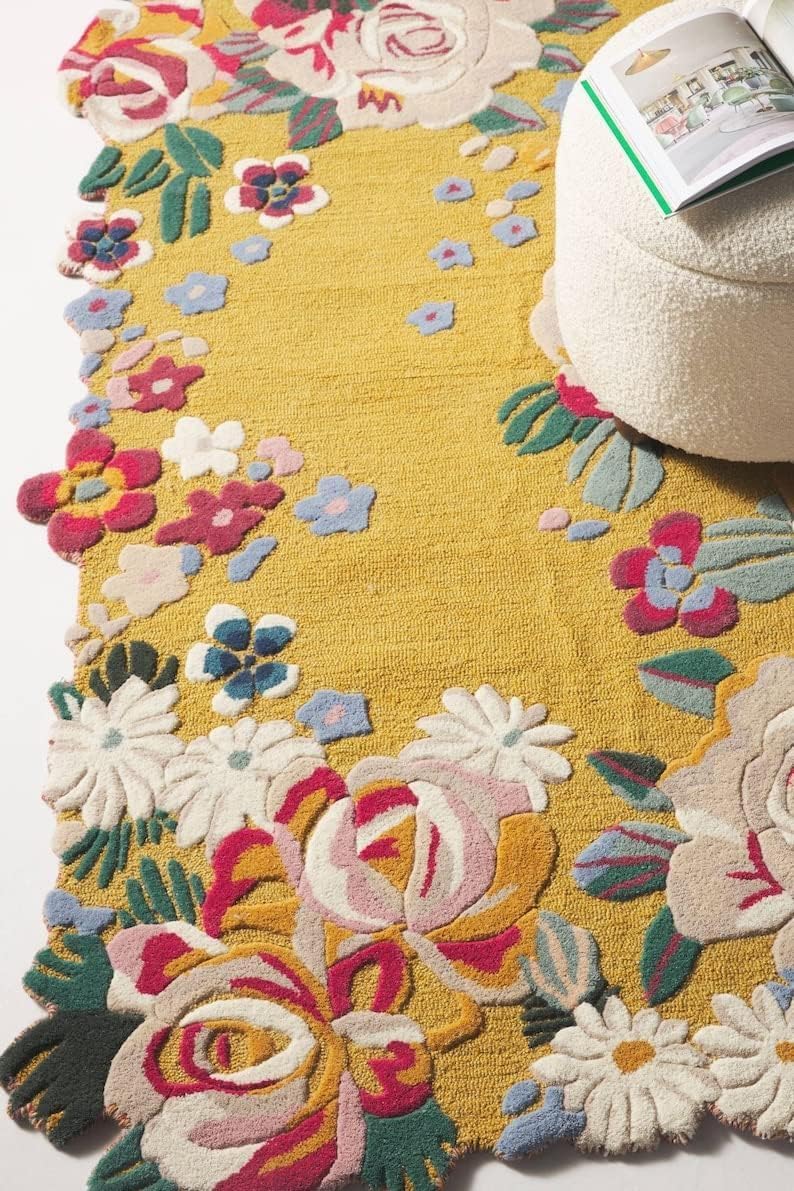 Yellow Botanical Bloom Designer Rug