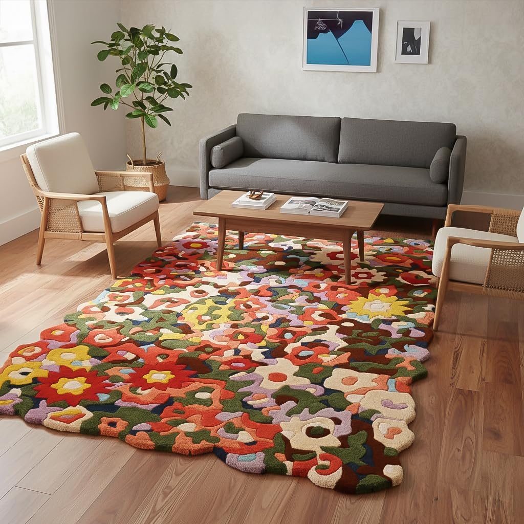 Vivid Retro Floral Mosaic Rug