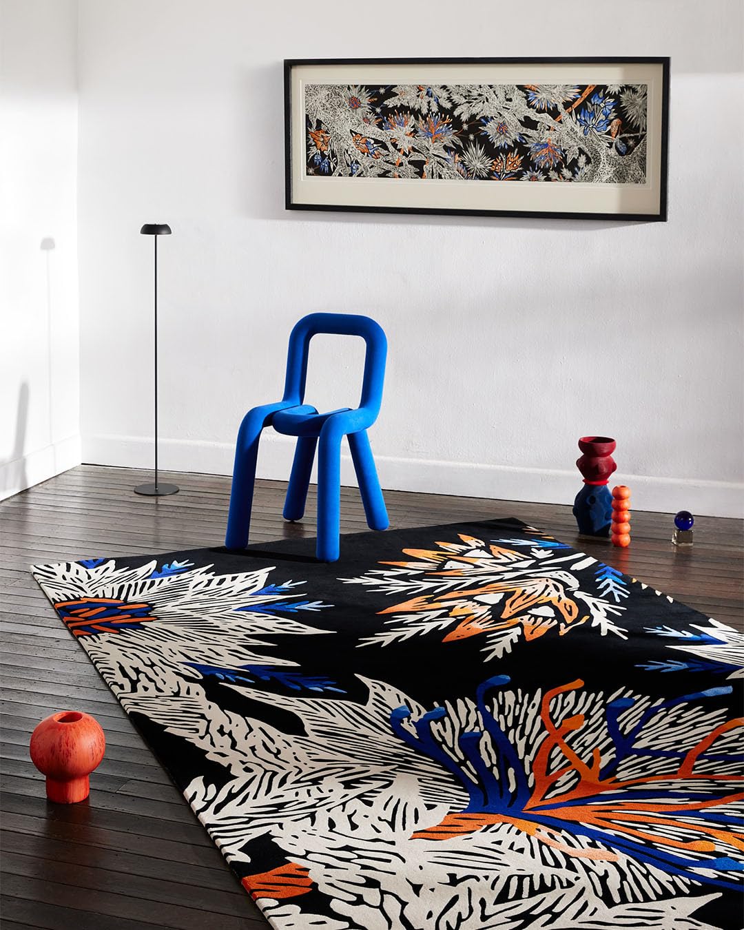 Bold Floral Black Area Wool Rug