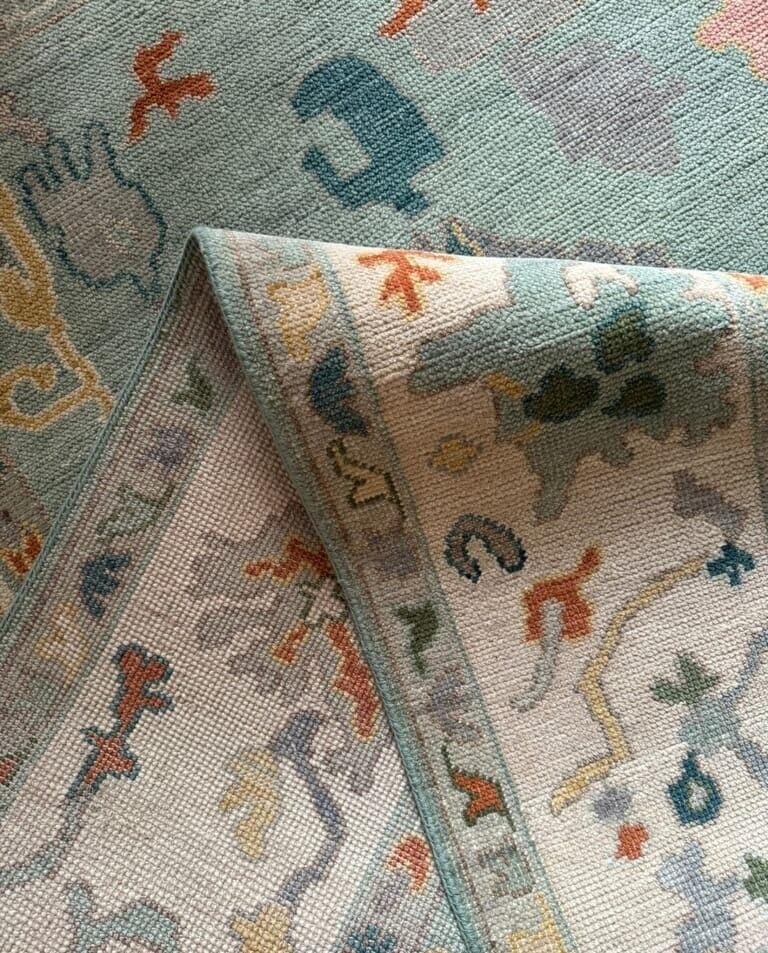 Hand Knotted Oushak Rug for Living Room, Dining Room, Office, Bedroom, Hand Knotted Wool Rug