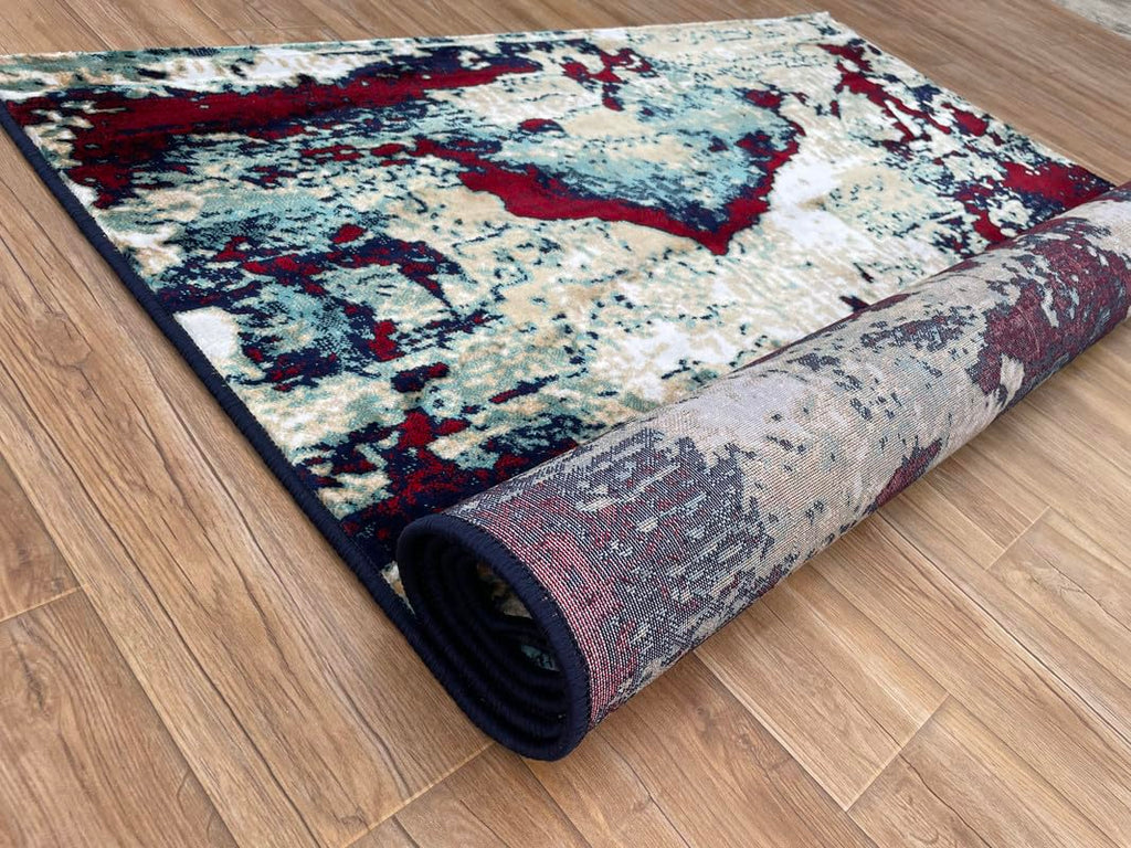 Abstract Crimson Fusion Distressed Area Rug