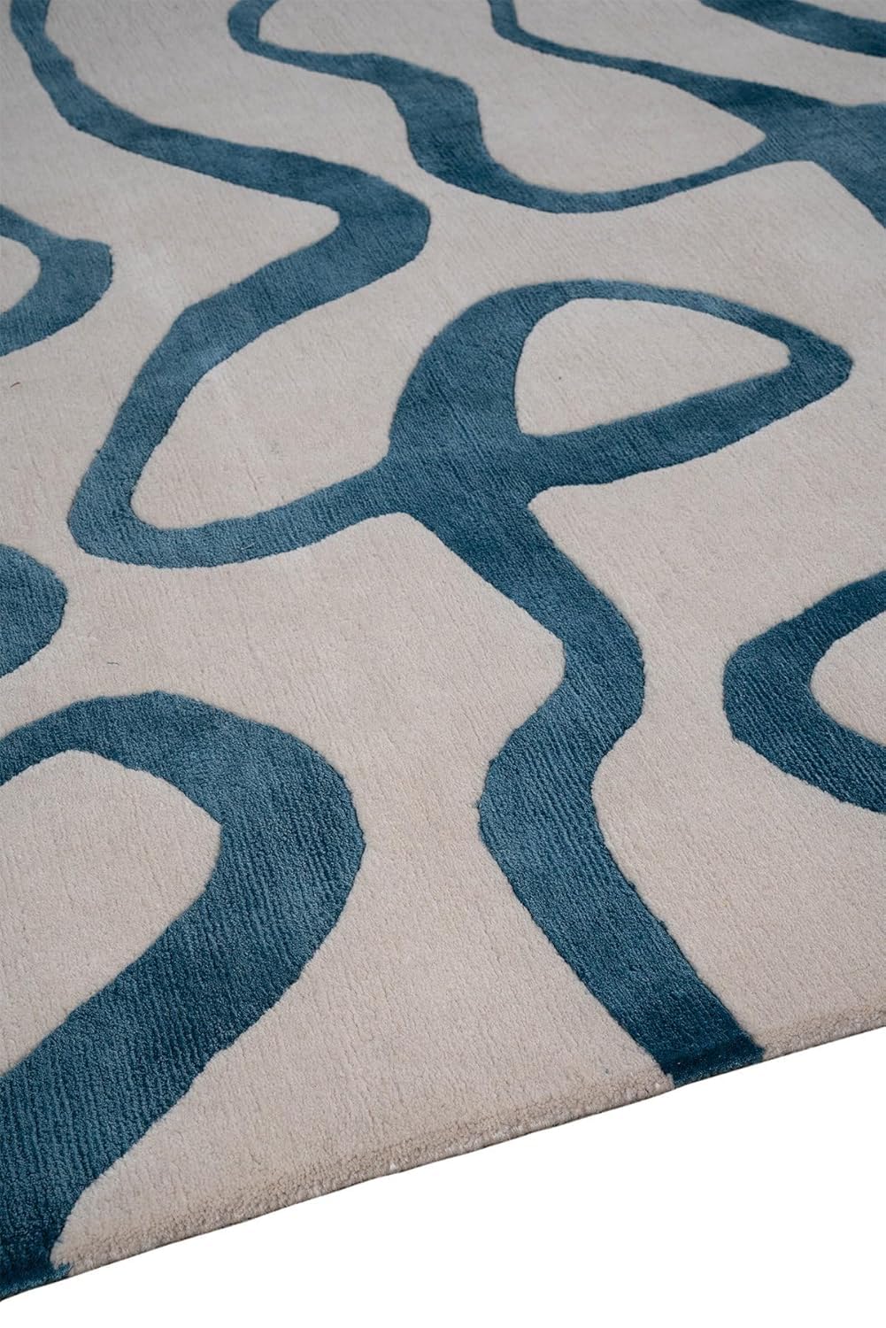 Ivory Abstract Wool & Viscose Designer Carpet