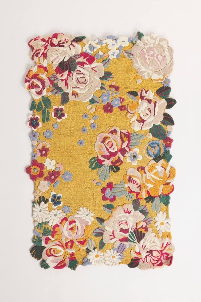 Yellow Botanical Bloom Designer Rug