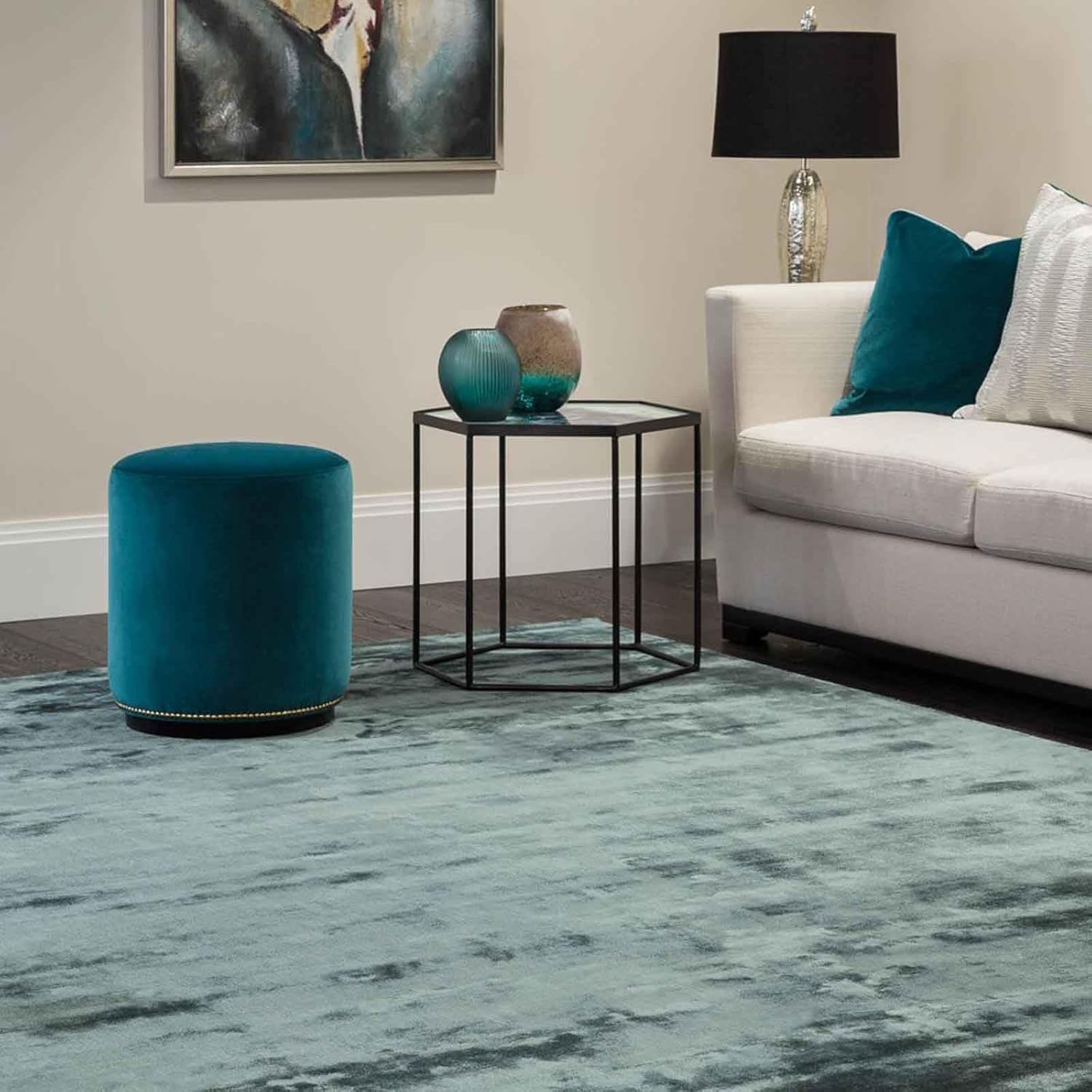 Teal Green Soft Texture Viscose Carpet