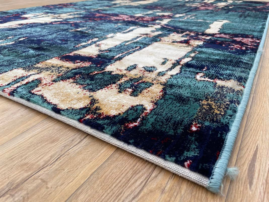 Abstract Vertical Flow Teal Gold Area Rug