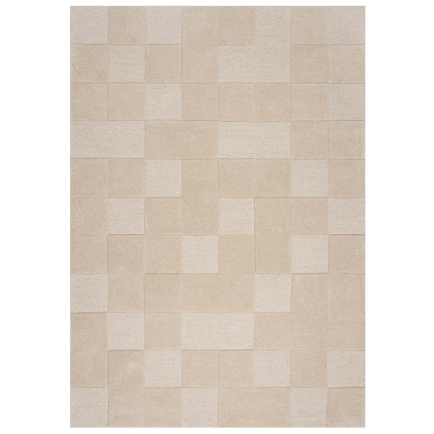 Subtle Beige Patchwork Handmade Wool Carpet