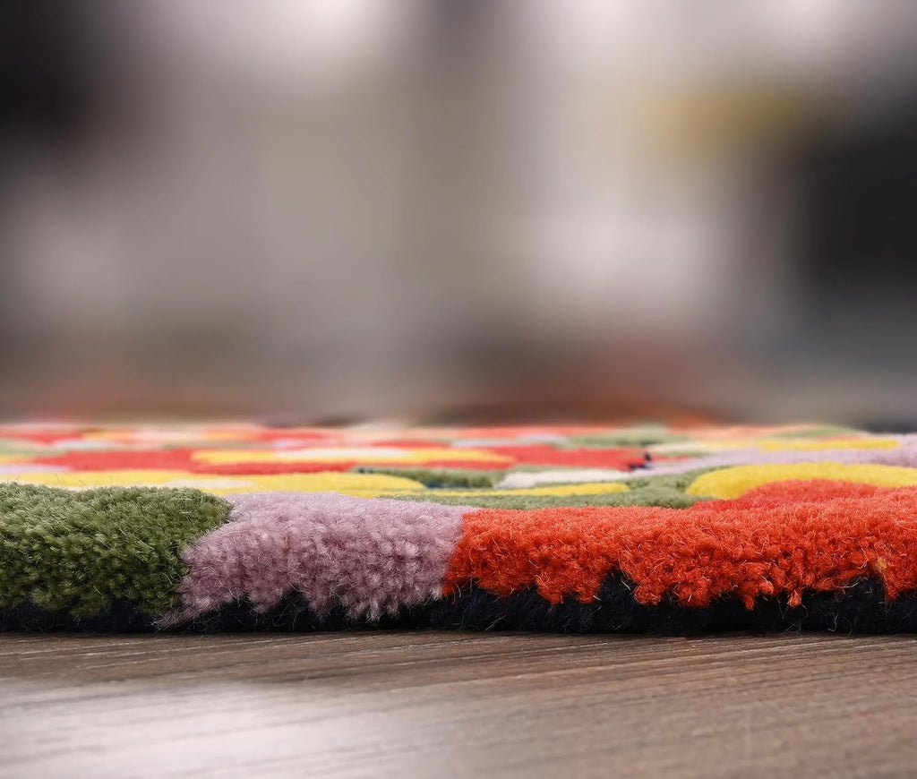 Vivid Retro Floral Mosaic Rug