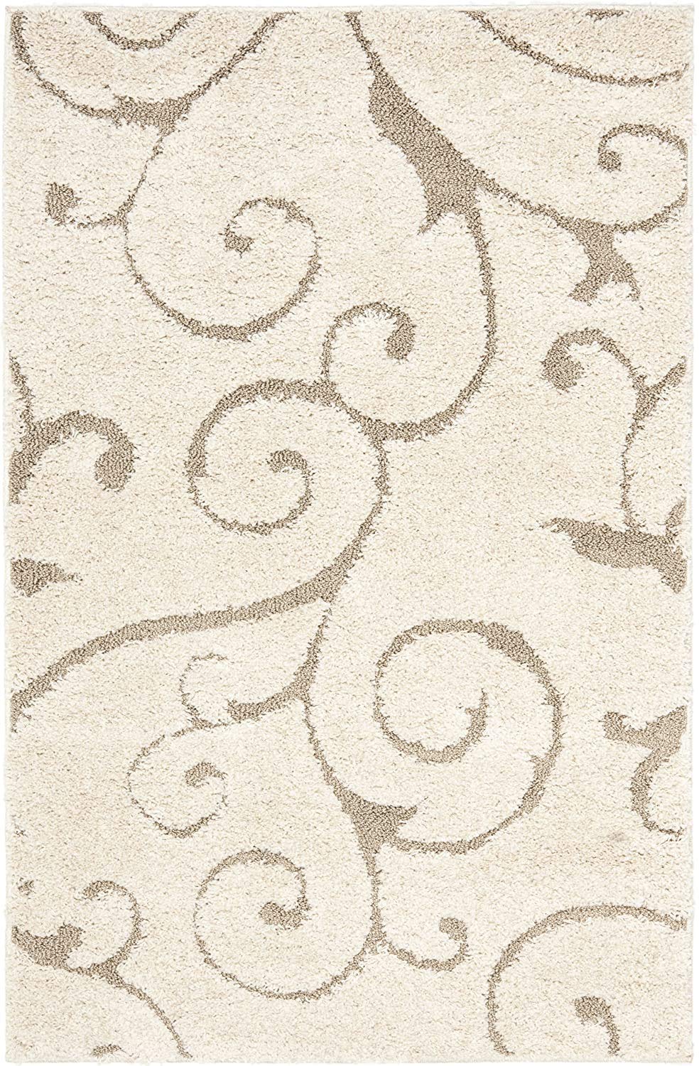 Cream Baroque Swirl Designer Floor Carpet & Rug