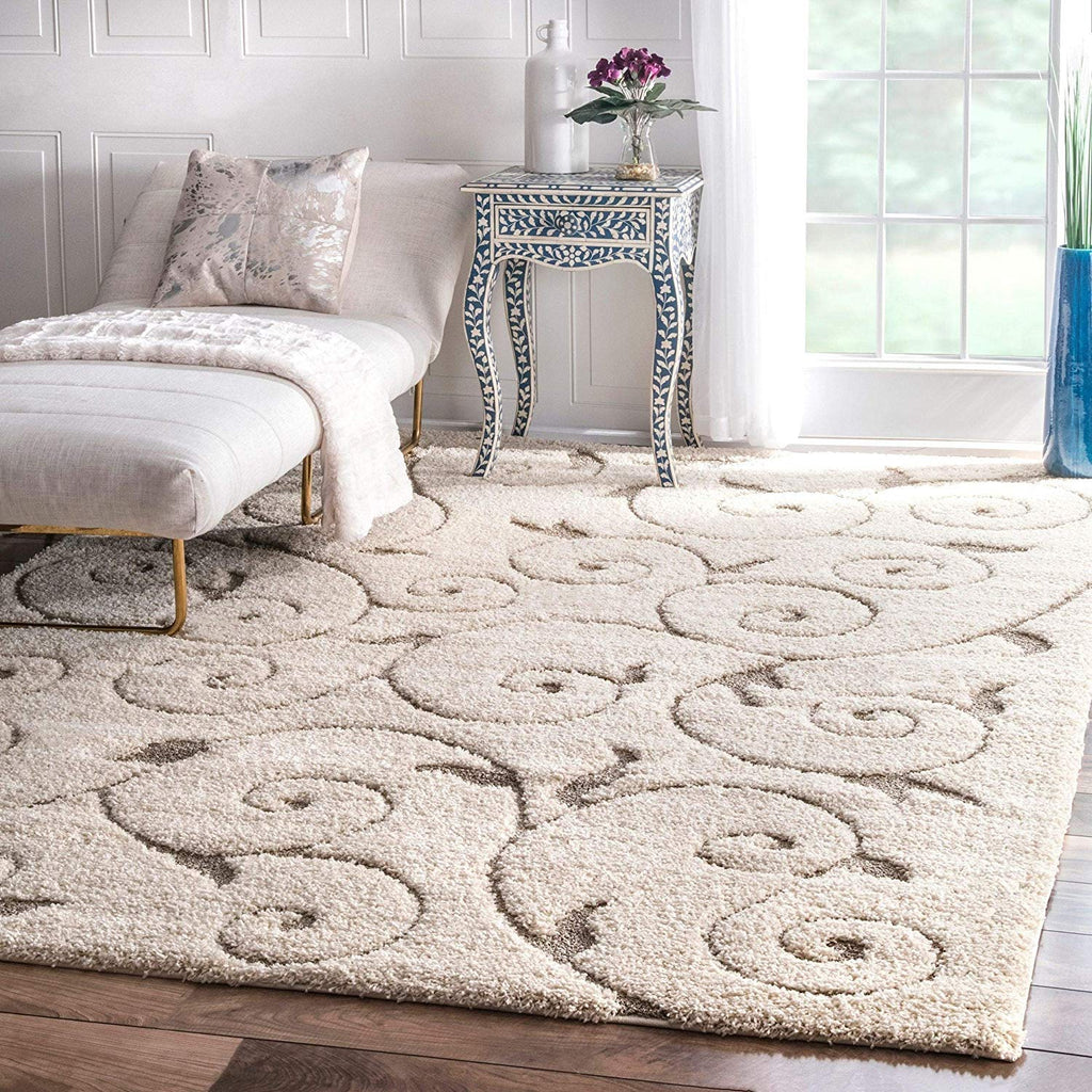Cream Ornamental Scroll Carpet & Rug