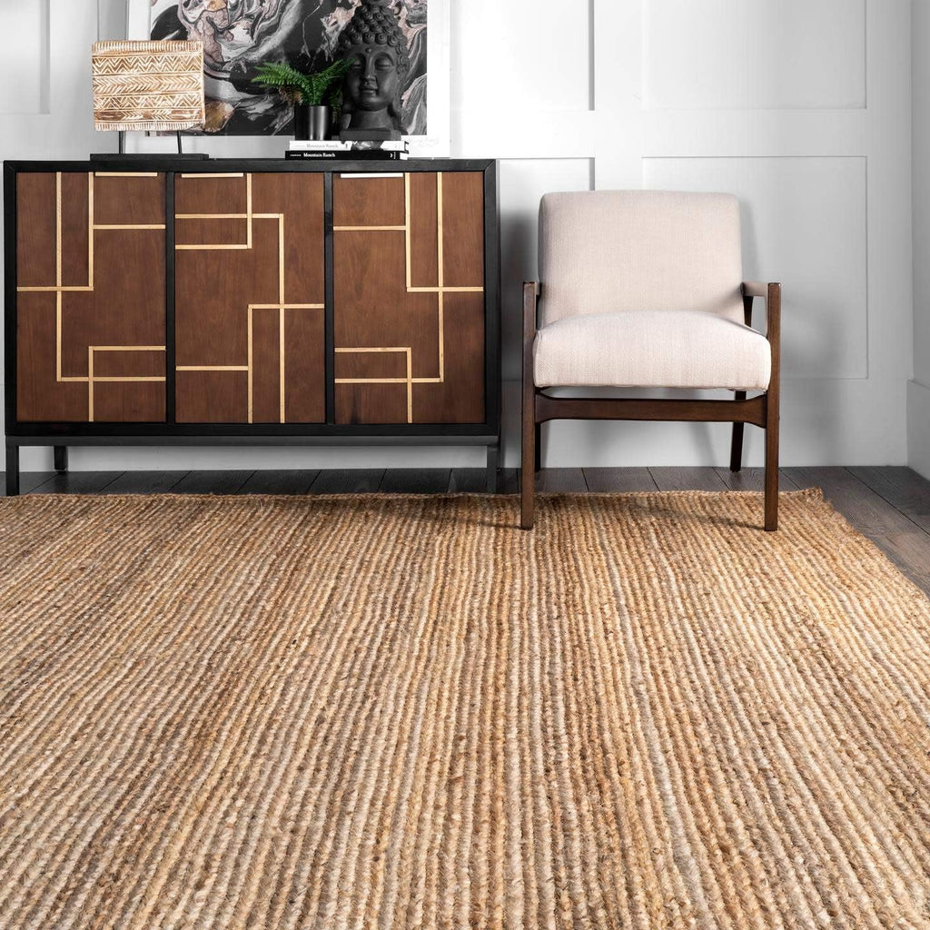 Beige Handwoven Jute Area Rug