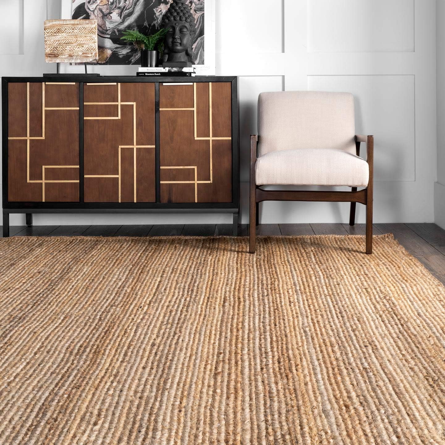 Beige Handwoven Jute Area Rug
